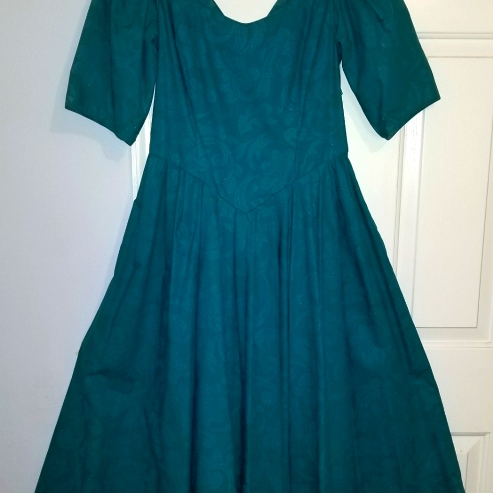 Vintage Laura Ashley Teal Tea Length Size 12 Dress